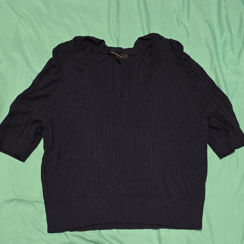 White House Black Market V-Neck Sweater in Dark Blue